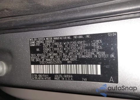 2005 Toyota Sequoia Sr5 V8 from USA, damaged, VIN 5TDZT34AX5S250935